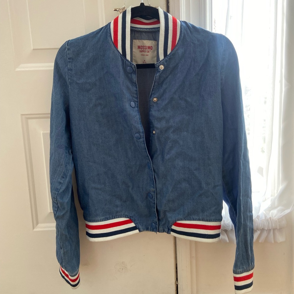 Lightweight Jean Jacket with red white and blue detailing